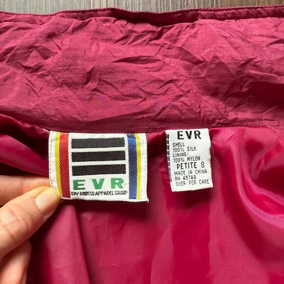 EVR 90s Silk Zip Jacket Petite S Magenta Retro Lounge Outerwear - Picture 6 of 6